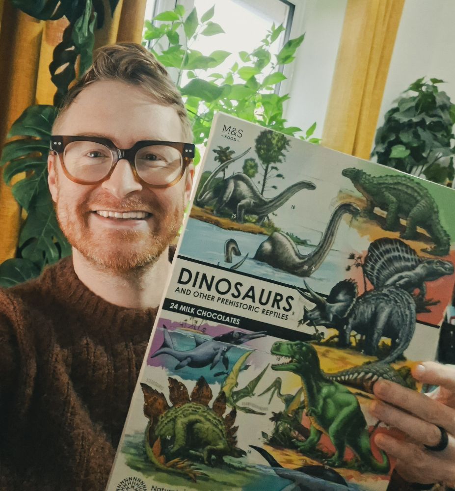 Me. A dork. With my M&S Natural History Museum dinosaur advent calendar.
