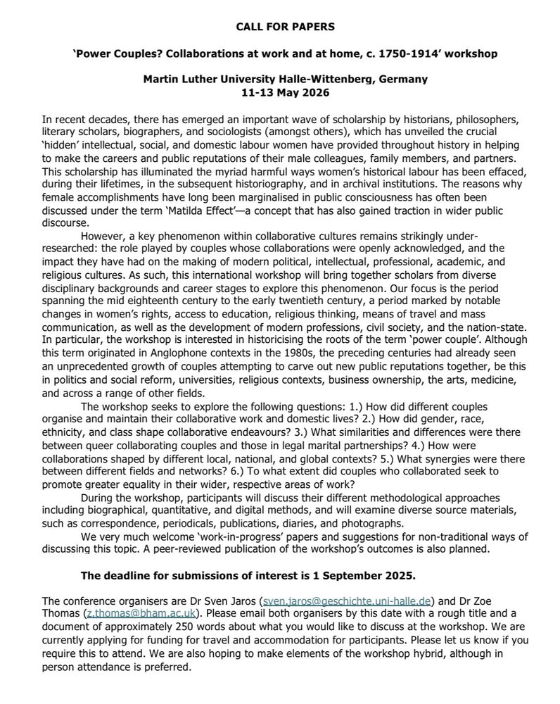 Screen shot of word document detailing information about the “power couples” conference. Please email z.thomas@bham.ac.uk for more info. 