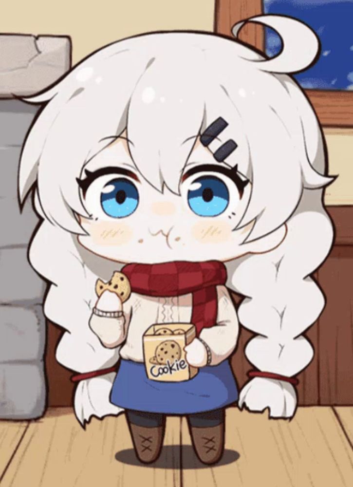 a cartoon character holding a box of cookies with the word cookie on it