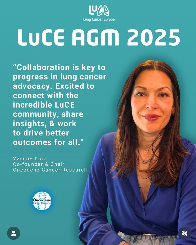 Image of Oncogene Cancer Research’s cofounder Yvonne Diaz with a quote stating the need to collaborate among patient organisations to improve lung cancer outcomes 