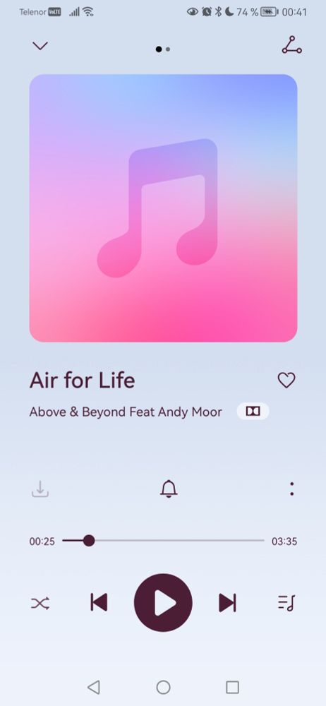 Screenshot of music player playing Air for Life Above & Beyond Feat. Andy Moor