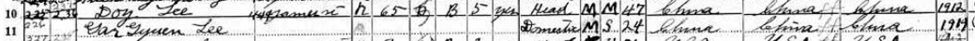 Chinese Canadian Lee Doy, residing at 444 James St, Wallaceburg, ON, in the 1931 Census of Canada.