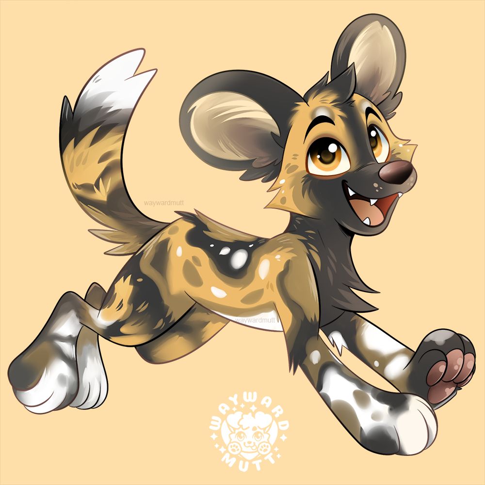 A leaping african wild dog