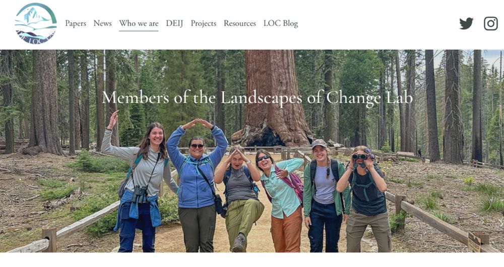 Six field researchers in Yosemite National Park celebrating a fun day of work in the Mariposa Grove