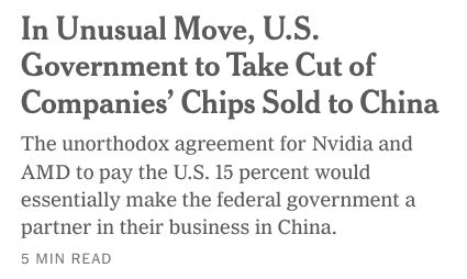 In Unusual Move, U.S. Government to Take Cut of Companies' Chips Sold to China
The unorthodox agreement for Nvidia and AMD to pay the U.S. 15 percent would essentially make the federal government a partner in their business in China.
5 MIN READ