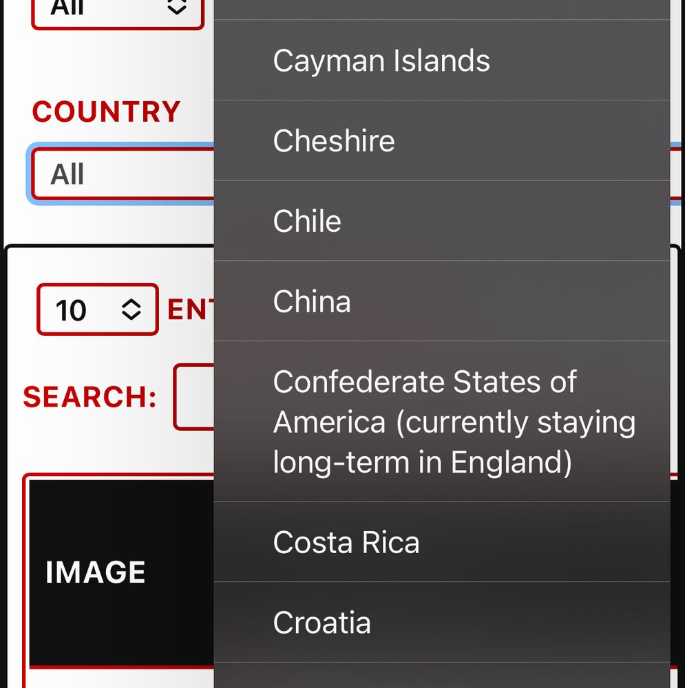 Screenshot wo es steht “confederate states of America” aus der Landfilter der Seite 