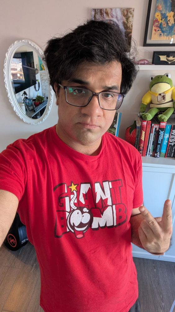 Me wearing my Canadian-themed Giant Bomb shirt.