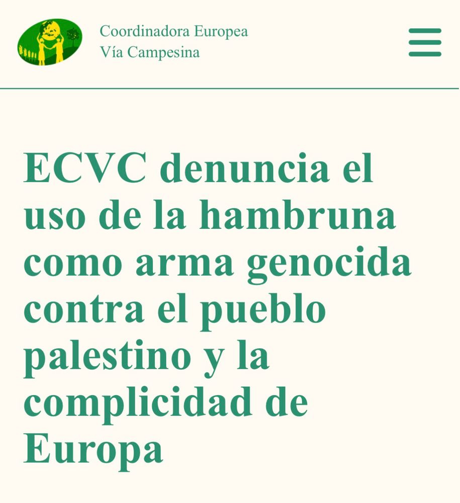 📣 European Coordination Via Campesina denuncia el uso de la hambruna como arma genocida contra el pueblo palestino y la complicidad de Europa
👉 https://www.eurovia.org/es/comunicado-de-prensa/ecvc-denuncia-el-uso-de-la-hambruna-como-arma-genocida-contra-el-pueblo-palestino-y-la-complicidad-de-europa

Eurovia.org 
