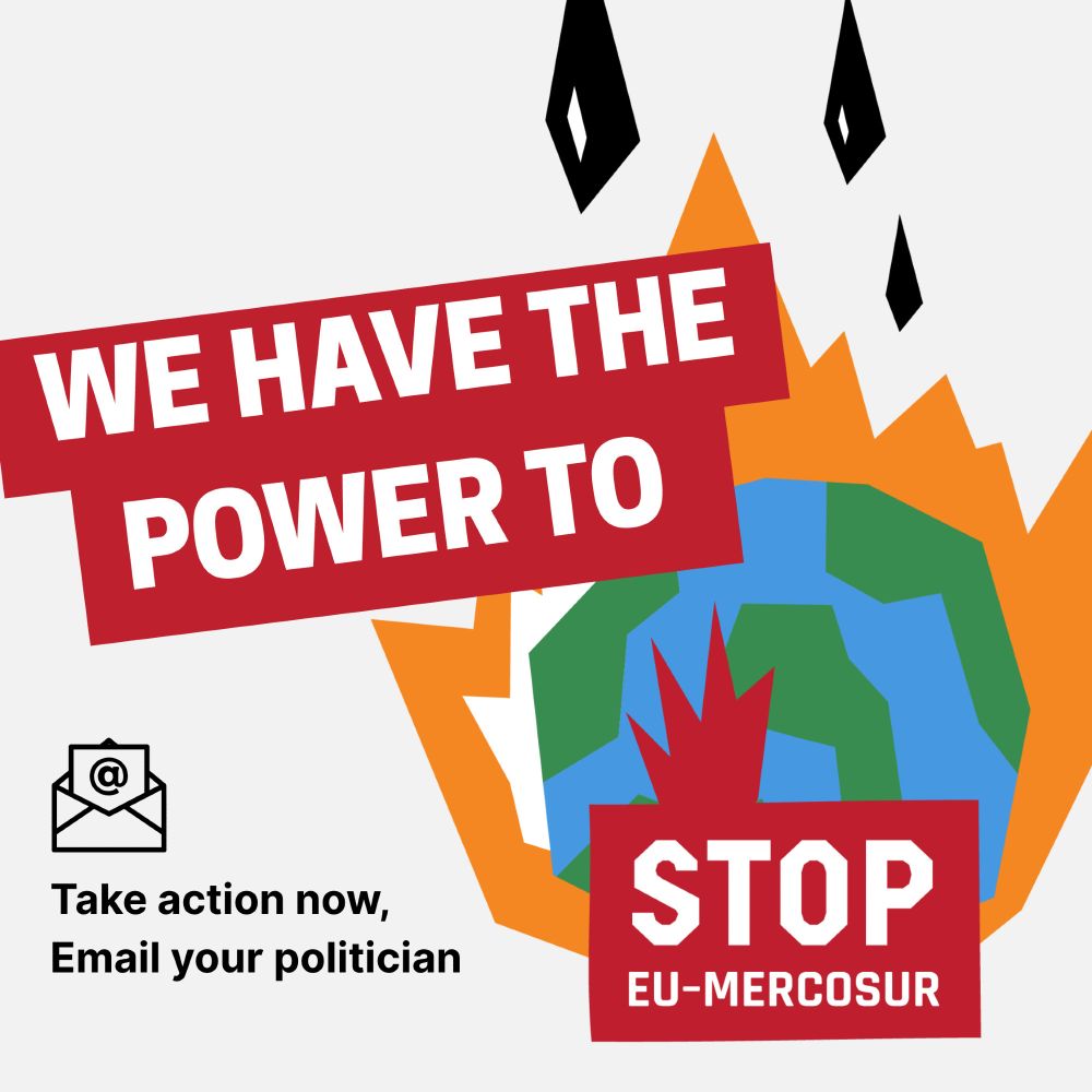 ⛔ #StopEUMercosur ⛔
⌛️Time is pressing to reject the ratification of the toxic EU-Mercosur trade deal

📩 Email your trade minister & members of the European Parliament to ask them to vote NO to the deal ⤵️
👉 StopEUMercosur.org/take-action
EN/ES/FR/DE/IT/PT/RO/PL/… 

✊ StopEUMercosur.org 
@eurovia.org
