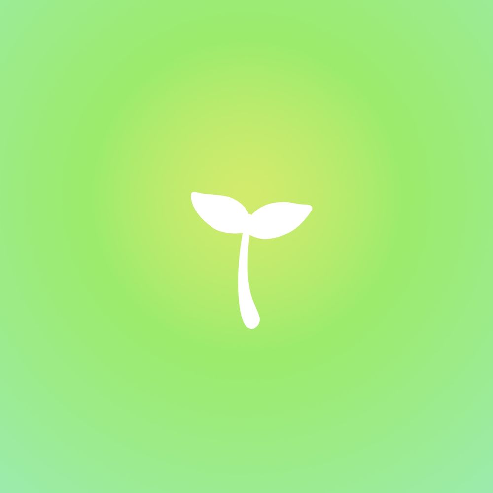 Bright green to yellow-green gradient. In the middle there is a silhouette of a sprout in white color.