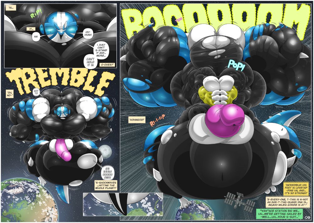 We're far into the drive, as DNA and Gordon both swell up beyond the size of the entire planet! Shockwaves rock the world and a nearby space station as their growth gets worse and worse! The suit around DNA is starting to lose as its nanotech repairing tries to keep up with the dragon's expansion...