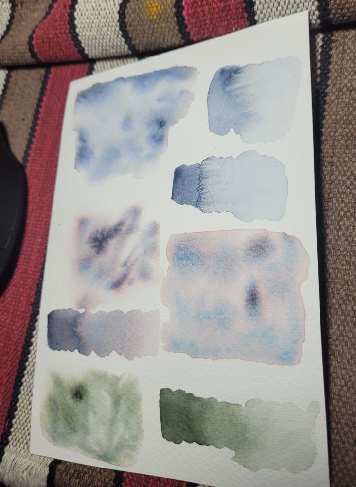 Testes com tintas aquarelas granuladas da marca Poetica do Habitar. Cores: Rigel. Céu de Ygara e Soluma Juan Ian 