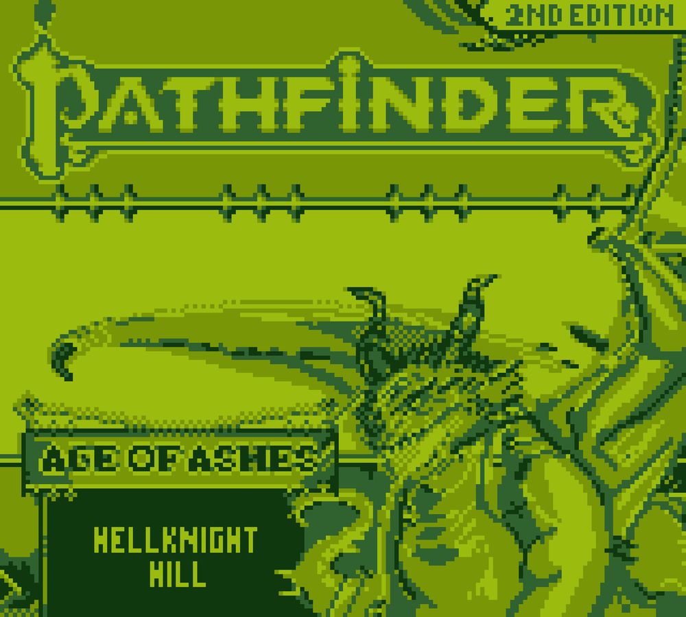 A Pathfinder Book, covered in the style of a Game Boy title screen, complete with a fire breathing dragon