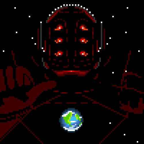 (Work in Progress) Pixelart of the Marvel Prime Celestial Arishem the Judge absolutely towering over Earth.