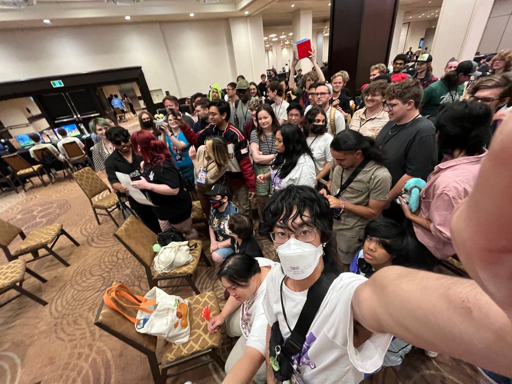 Wide angle selfie while everyone prepares for a proper group photo