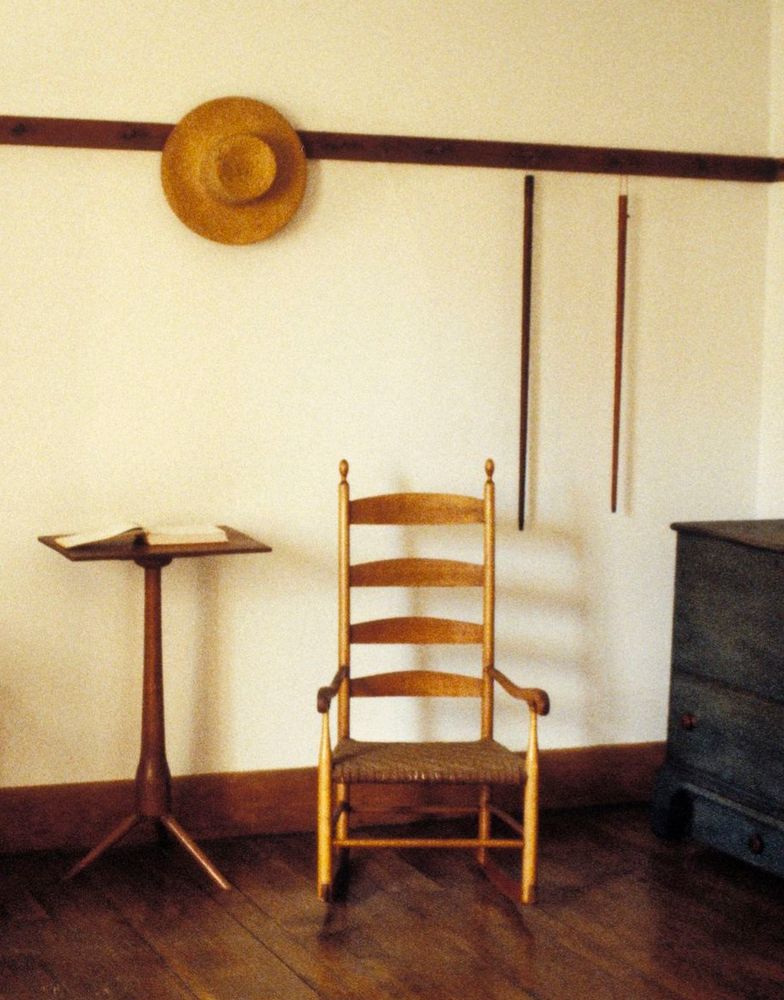 A Shaker interior with distinctive furniture. 