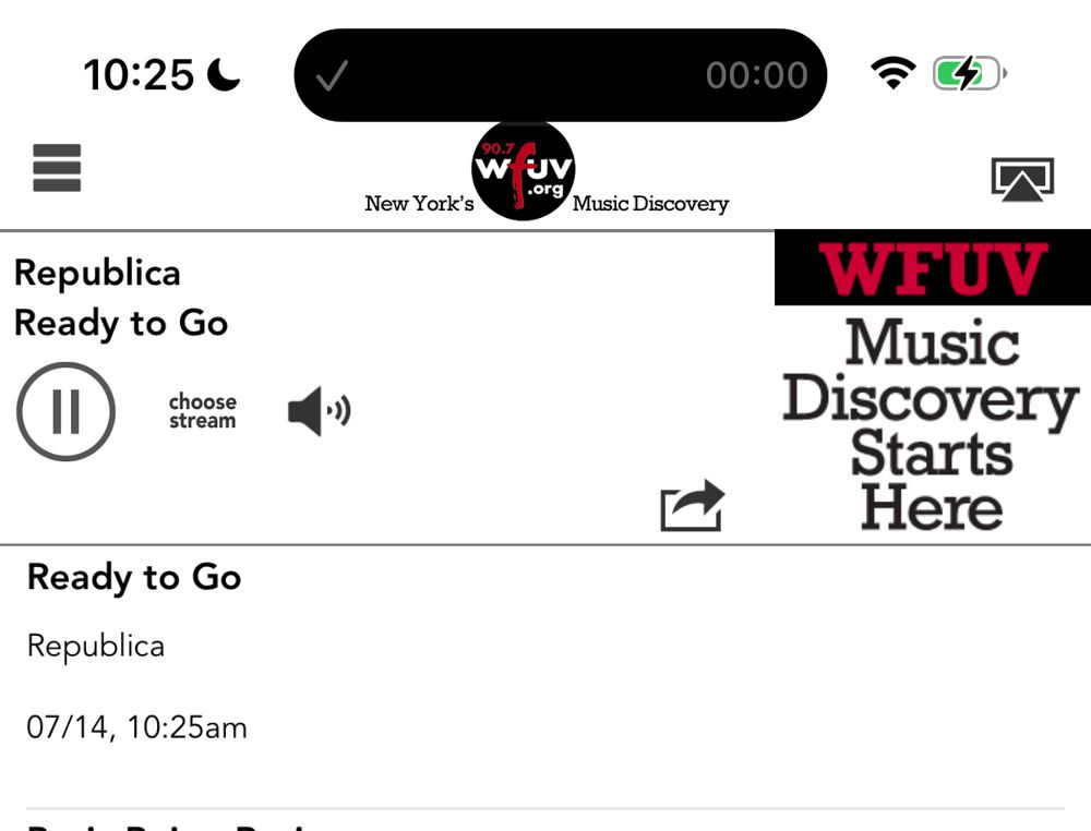 WFUV radio streaming is playing “ready to go” by Republica