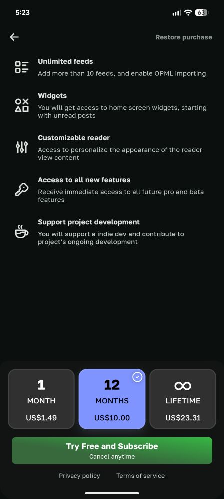 Twine RSS Reader asking for a subscription 