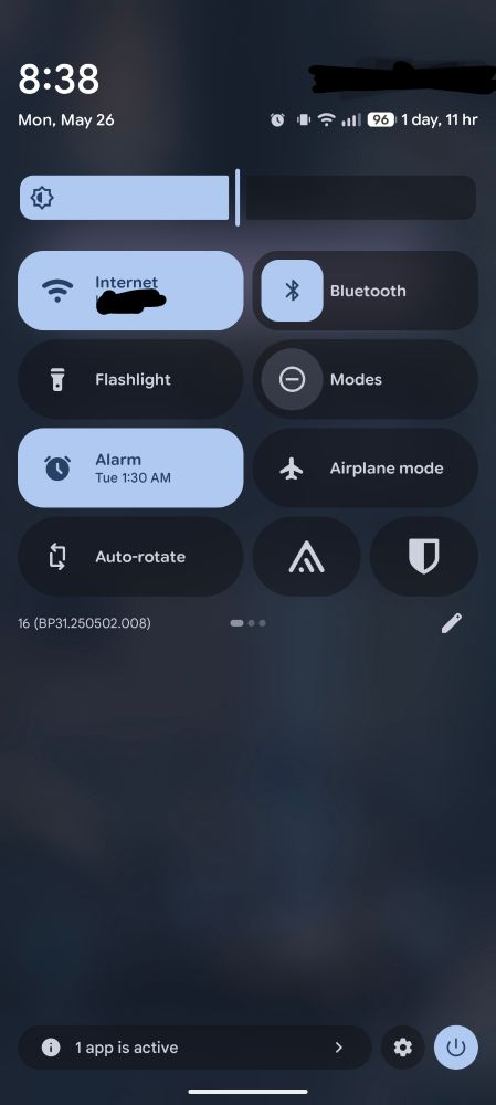 Screenshot of the quick settings panel on Android 16 beta QPR1