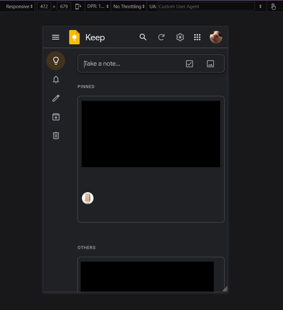 Google Keep correctly changing the layout