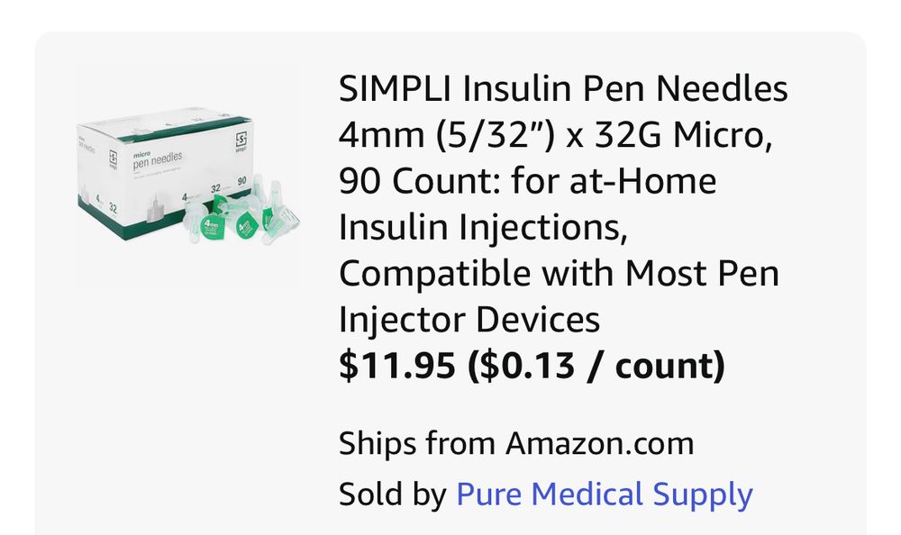 Insulin Pen Needles 4mm (5/32") x 32G Micro,