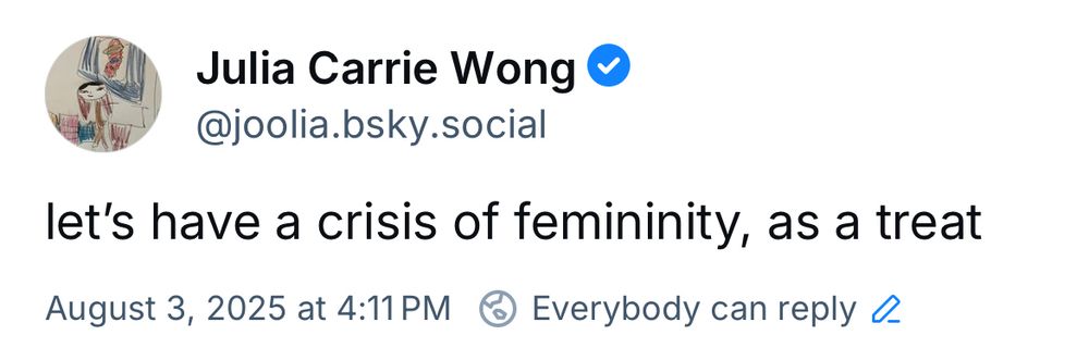 My tweet from earlier: “let's have a crisis of femininity, as a treat”