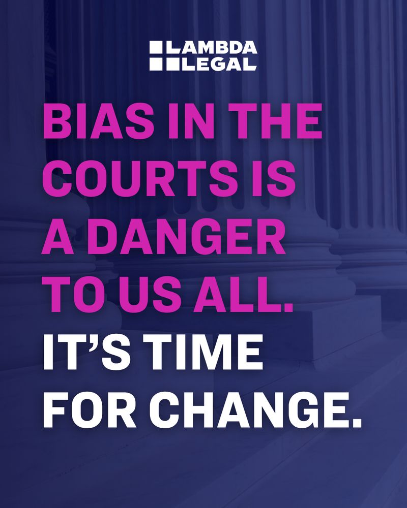 Black background with text that reads, "Bias in the courts is a danger to us all. It's time for change."