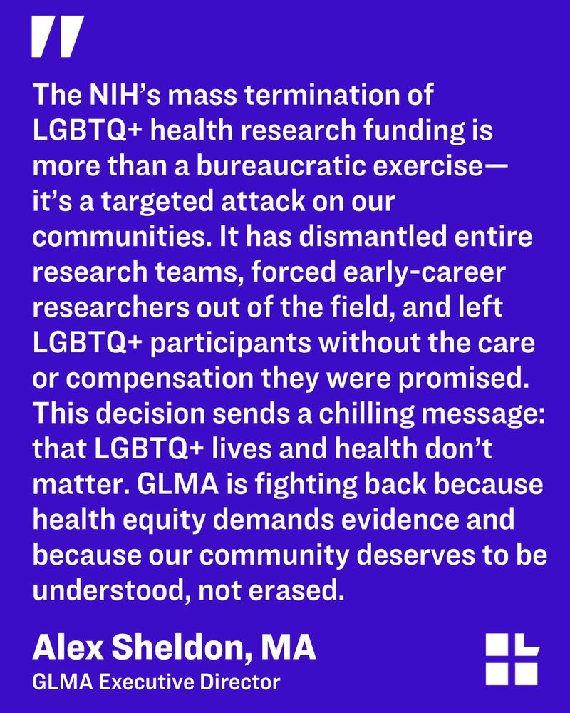 Purple background with a quote from Alex Sheldon, GLMA's executive director. The quote can be read in full in our press release.