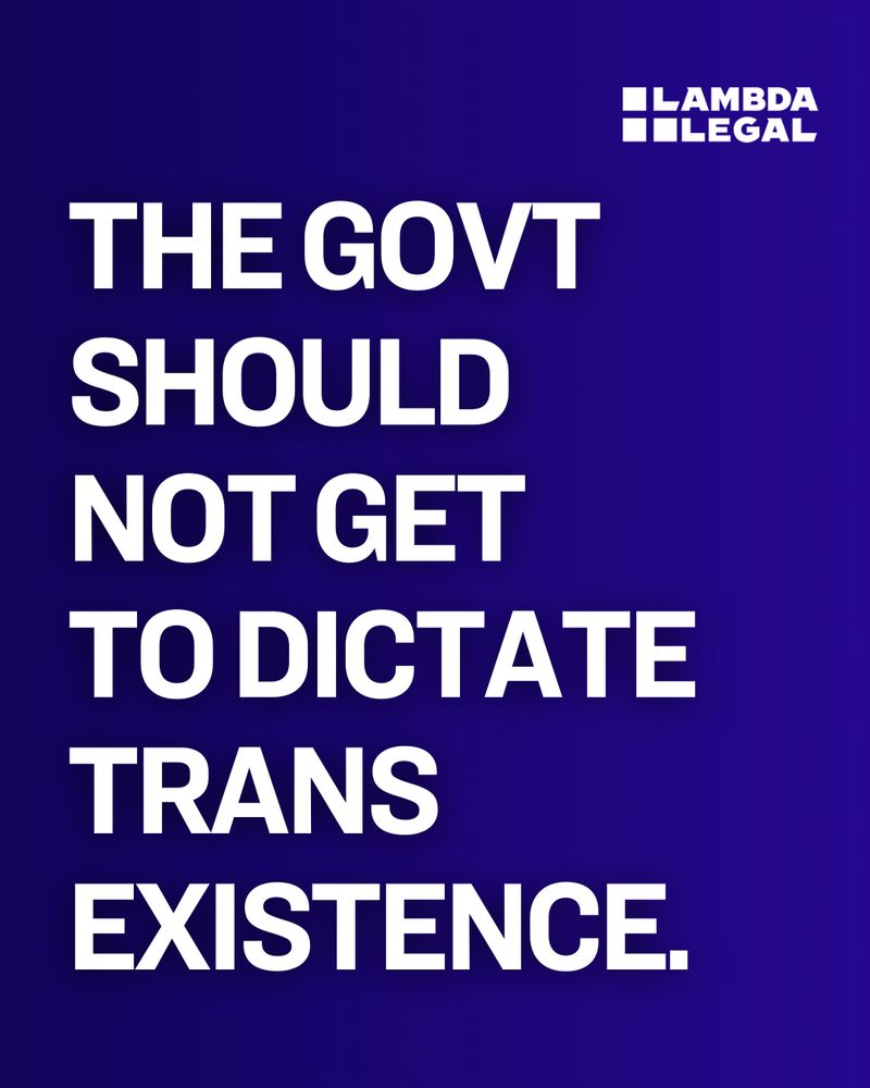 Blue background with white text that reads, "The government should not get to dictate trans existence."