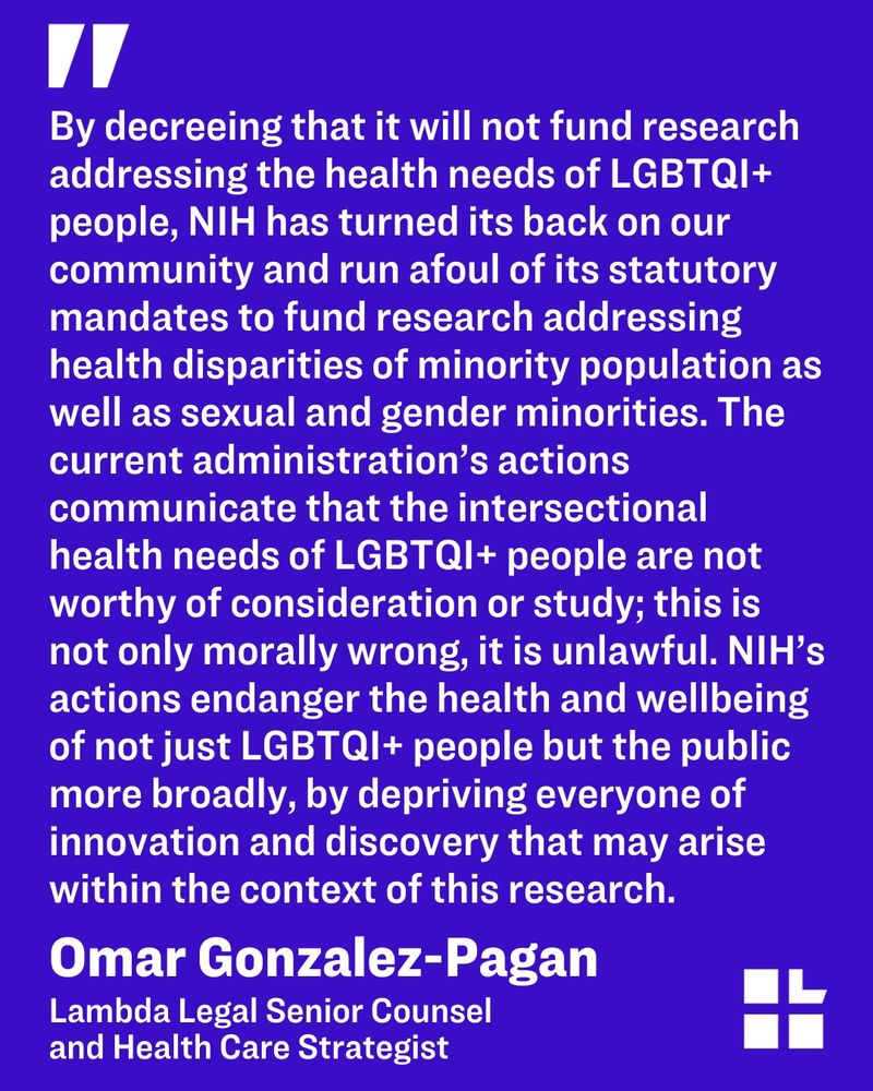 Purple background with a quote from Omar Gonzalez-Pagan, Lambda Legal senior counsel. The quote can be read in full in our press release.