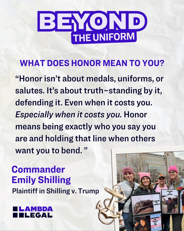 White background with quote about honor from Commander Emily Shilling. Quote reads, "Honor isn’t about medals, uniforms, or salutes. It’s about truth–standing by it, defending it. Even when it costs you."