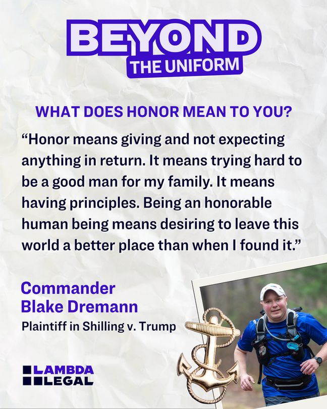 White background with quote about honor from Commander Blake Dremann. Quote reads, "Honor means giving and not expecting anything in return."