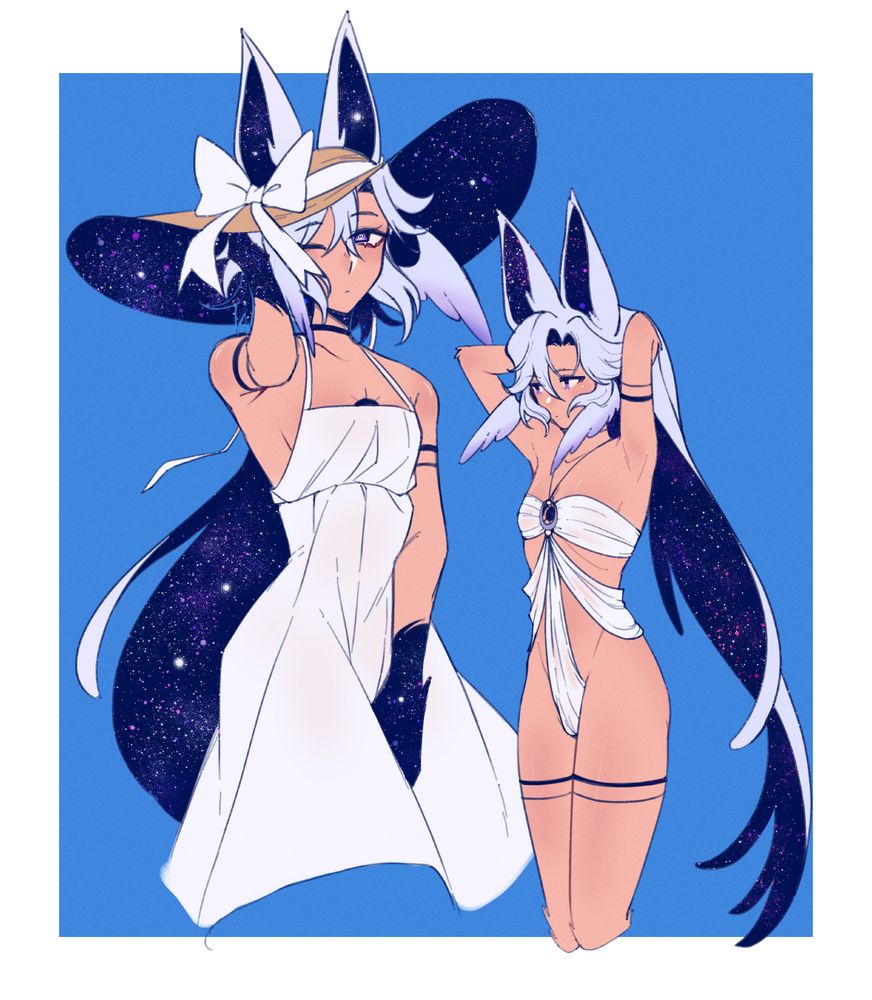 two colored sketches of my oc nemo in summer attire