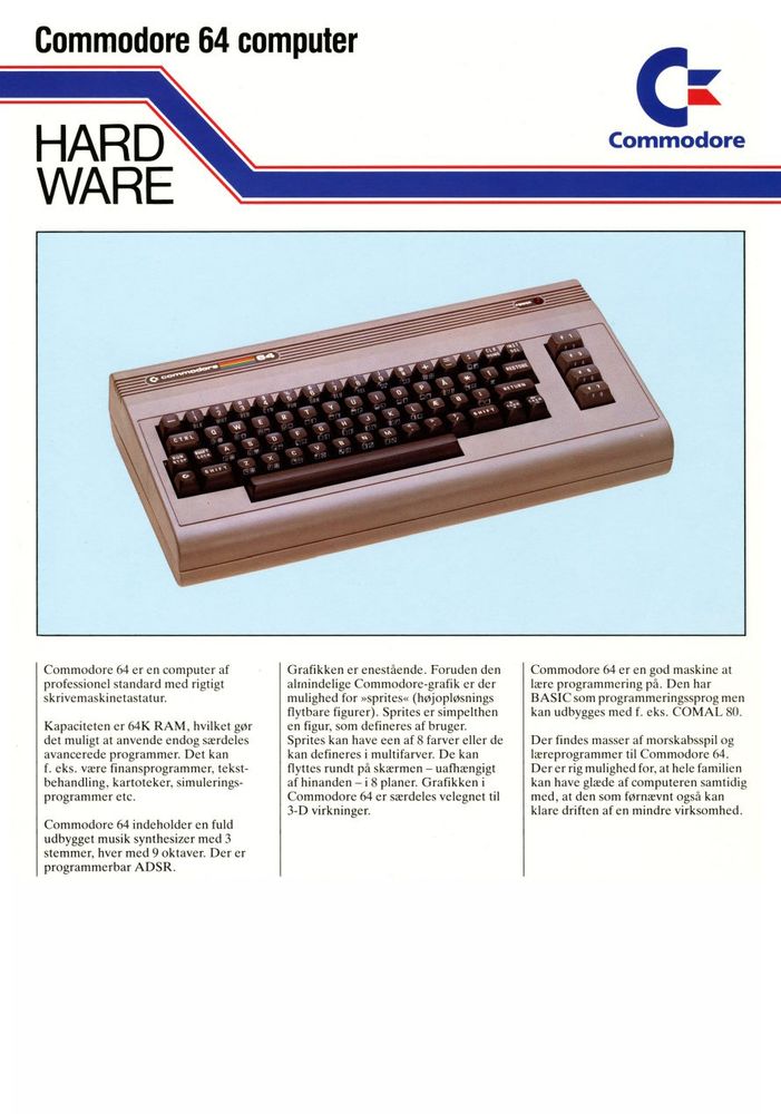 Serious-looking Danish C64 ad, but mentioning sprites and entertainment
