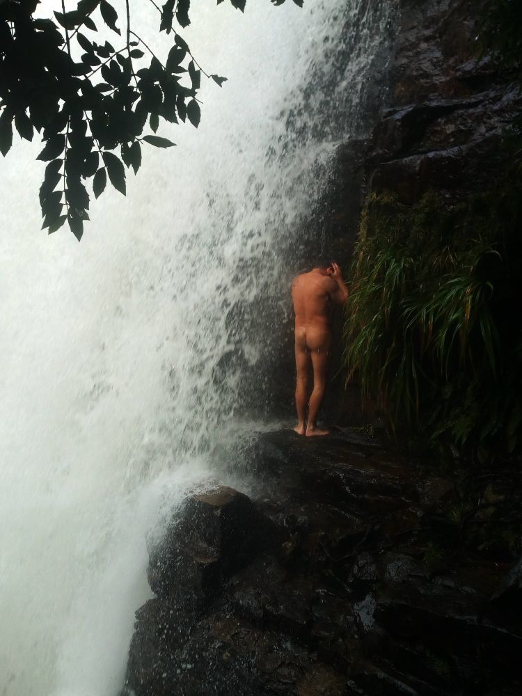 Richard having a shower.
Overland track Tasmania.