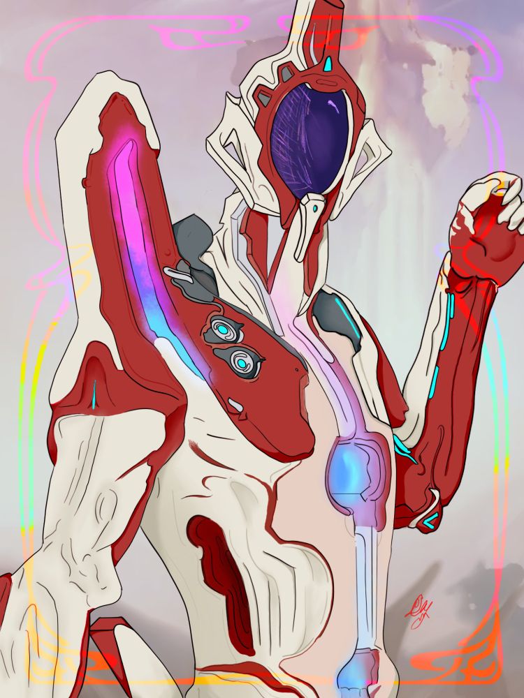 This piece was during pride month, and the coloration on the energy is the colors for bisexual. Kinda of a nod at caliban being organic and sentinel tech and as well as me just stating I'm bi. This was also when I found my favorite concept brush for backgrounds.