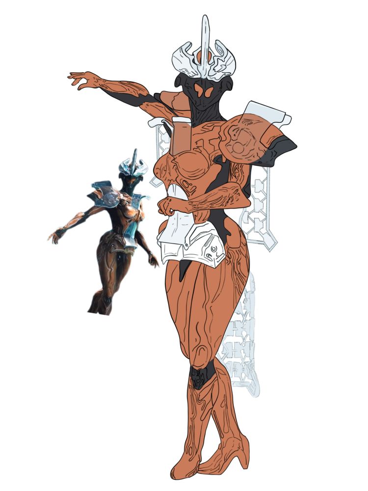 Gara was actually the second frame to go through my mind. She's a rather complex warframe since she intentionally wanted to be turned into one, which is why I was going to do magazines about the frames. I think what got me not to finish her was just the stiffness of her so I moved on to something more fluid in stance.