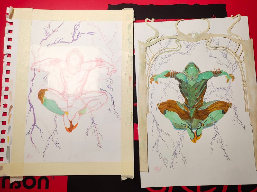 I wanna put yaw on transparent sticky notes cause they're great for sketch to line art 

The border to have on the cards is nouveau inspired and it all started from just fucking around honestly. 