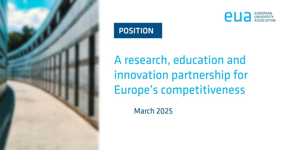 A card saying "A research, education and innovation partnership for Europe's competitiveness"