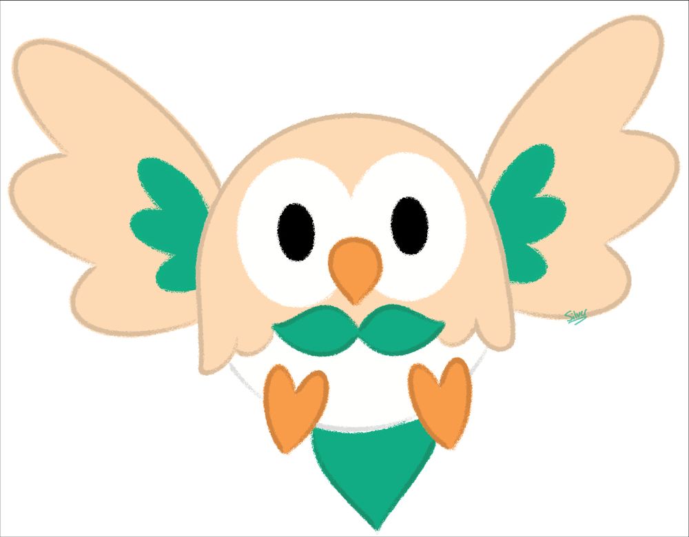 A simple drawing of the Pokemon Rowlet.