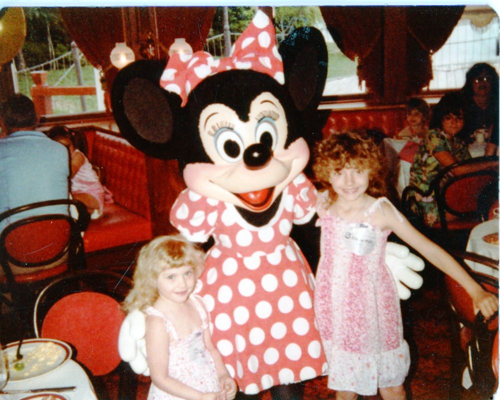 Julie Benson and Shawna Benson with Minnie Mouse in the 80s.