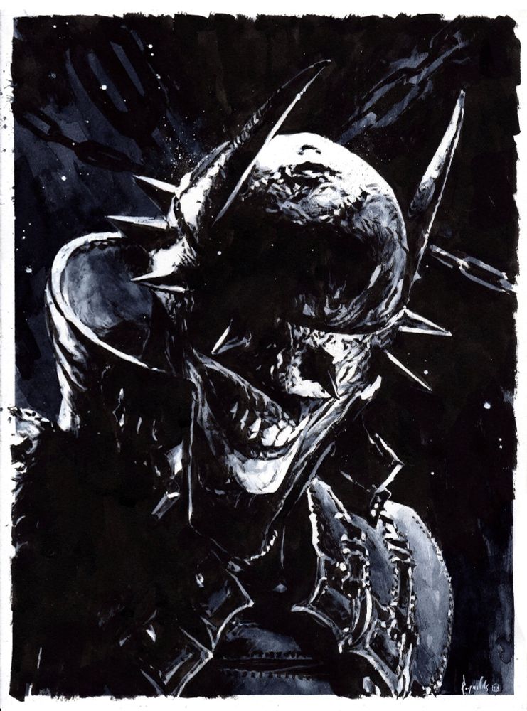 The Batman Who Laughs commission… 9” by 12”, pen and ink, watercolor, and mixed media.
