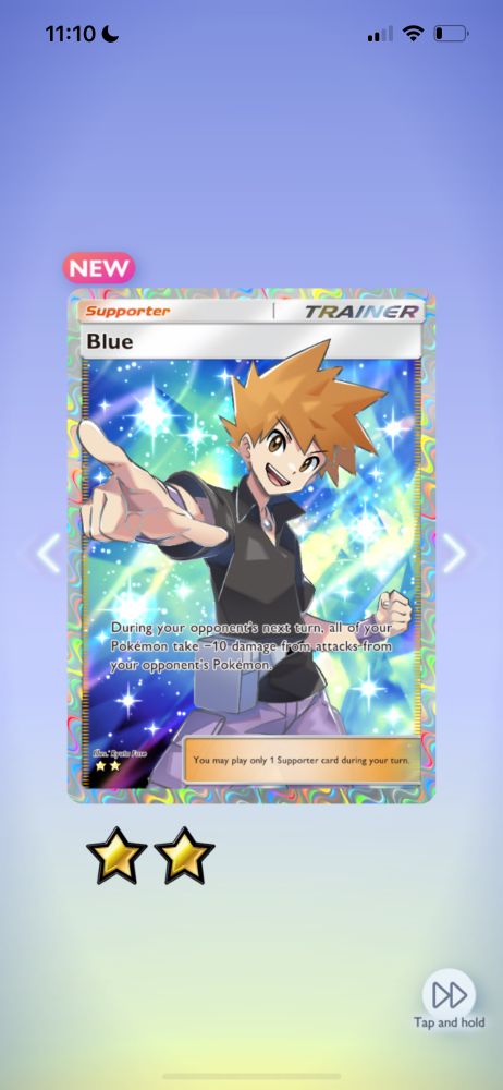 A digital full page art of Blue trainer pokemon card 