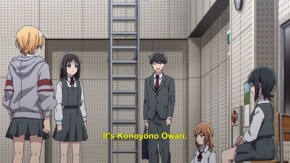 hanashura screencap where smart boy is saying 'It's Konoyono Owari.'