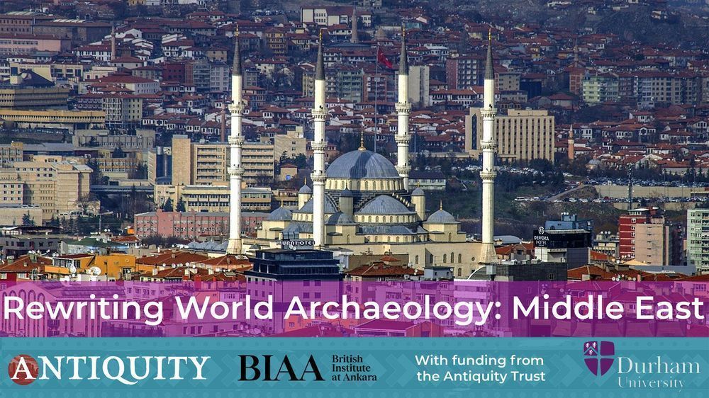 View of a city with the text 'Rewriting World Archaeology: Middle East'.