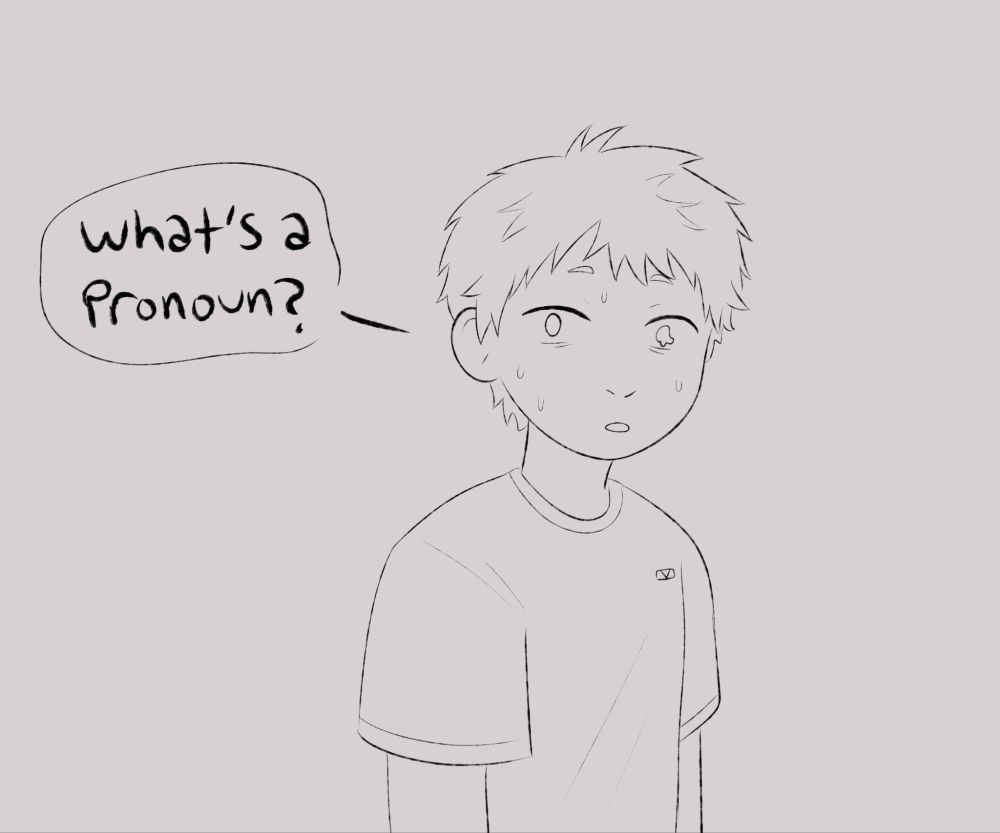 "hikaru" saying "whats a pronoun?"