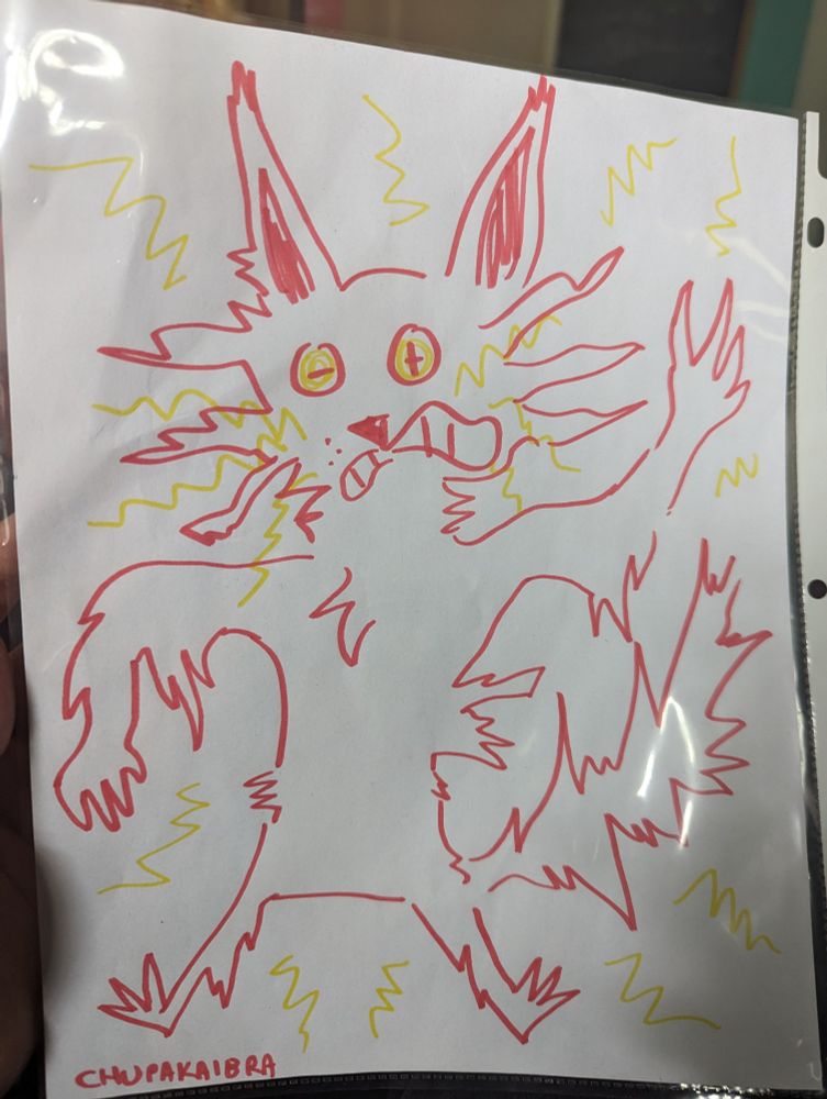 a quick magic marker comm of a white anthro cat getting electrocuted. they look quite displeased!!