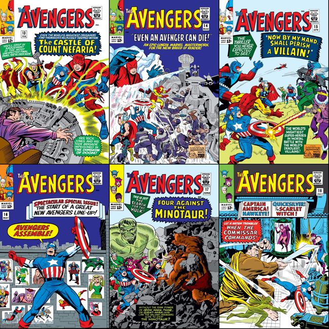 Avengers #13-18 cover dated February-July 1965.