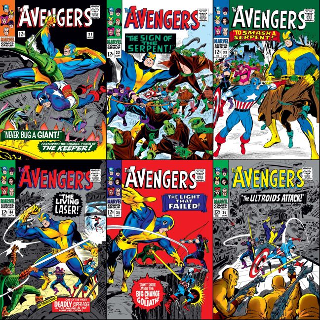 Avengers #31-36 cover dated August 1966-January 1967.