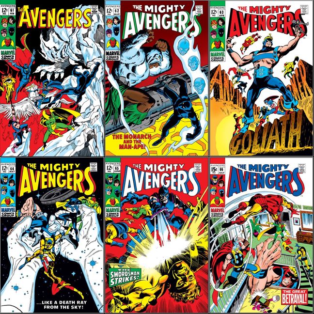 Avengers #61-66 cover dated February-July 1969.
